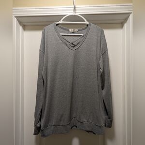 Gray, long sleeve, XXLV- Neck with criss cross.